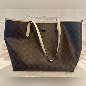 Coach Brown Signature Tote with Cream Trim